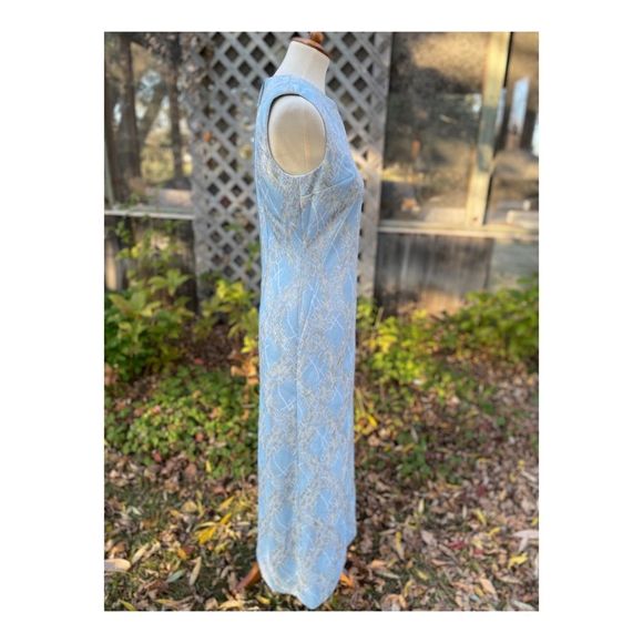 Vintage 50s Metallic Ice Blue Formal Gown Dress Maxi Silver Threads Cheongsam - Picture 2 of 14